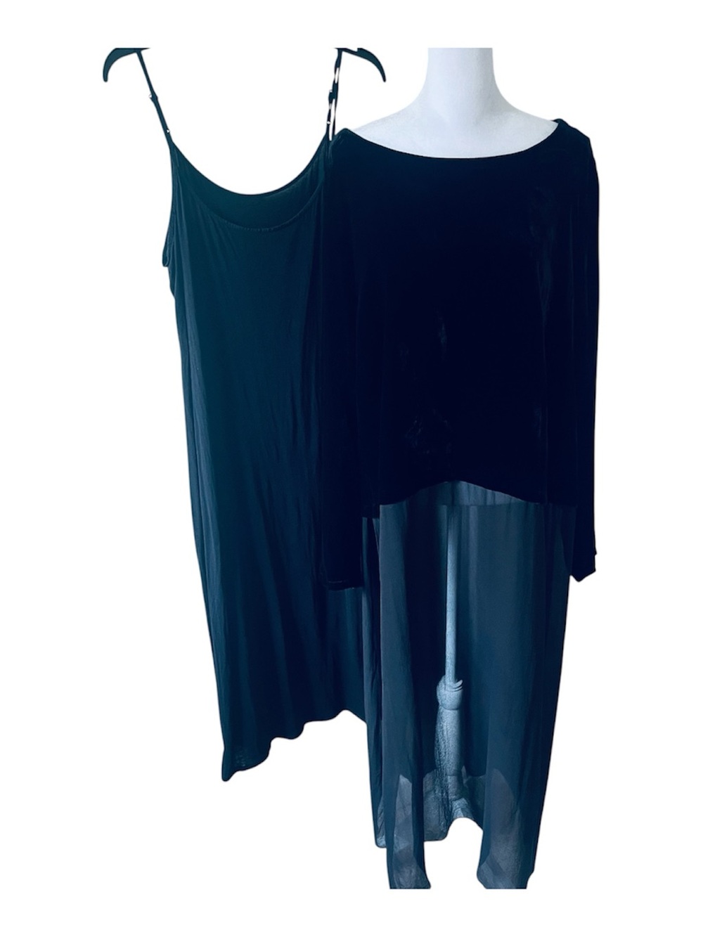 👗 Eileen Fisher Black Velvet and Silk Georgette Ballet Neck Duster Dress 1X